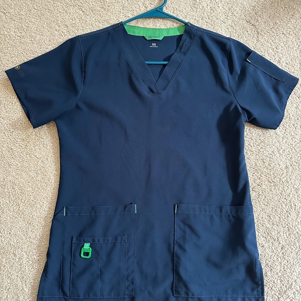 Carhartt Navy Blue Scrub Set with Green Accents